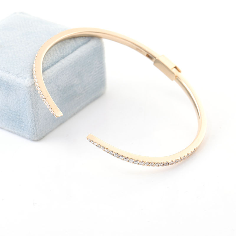 Moissanite bracelet women's simple half ring row Diamond 14K gold full diamond bracelet Women's Light luxury high-grade bracelet women 3 Moissanite bracelet women's simple half ring row Diamond 14K gold full diamond bracelet Women's Light luxury high-grade bracelet women - Image 3