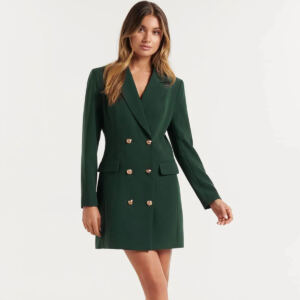 Women's Blazer Dress – Elegant, Formal, Casual, Business, Long Sleeve, Double-Breasted, Fitted, Midi Dress