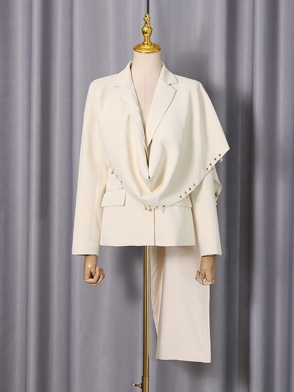 Ivory Structured Haute Couture Blazer with Draped Collar and Metallic Details, fashion women - Image 5