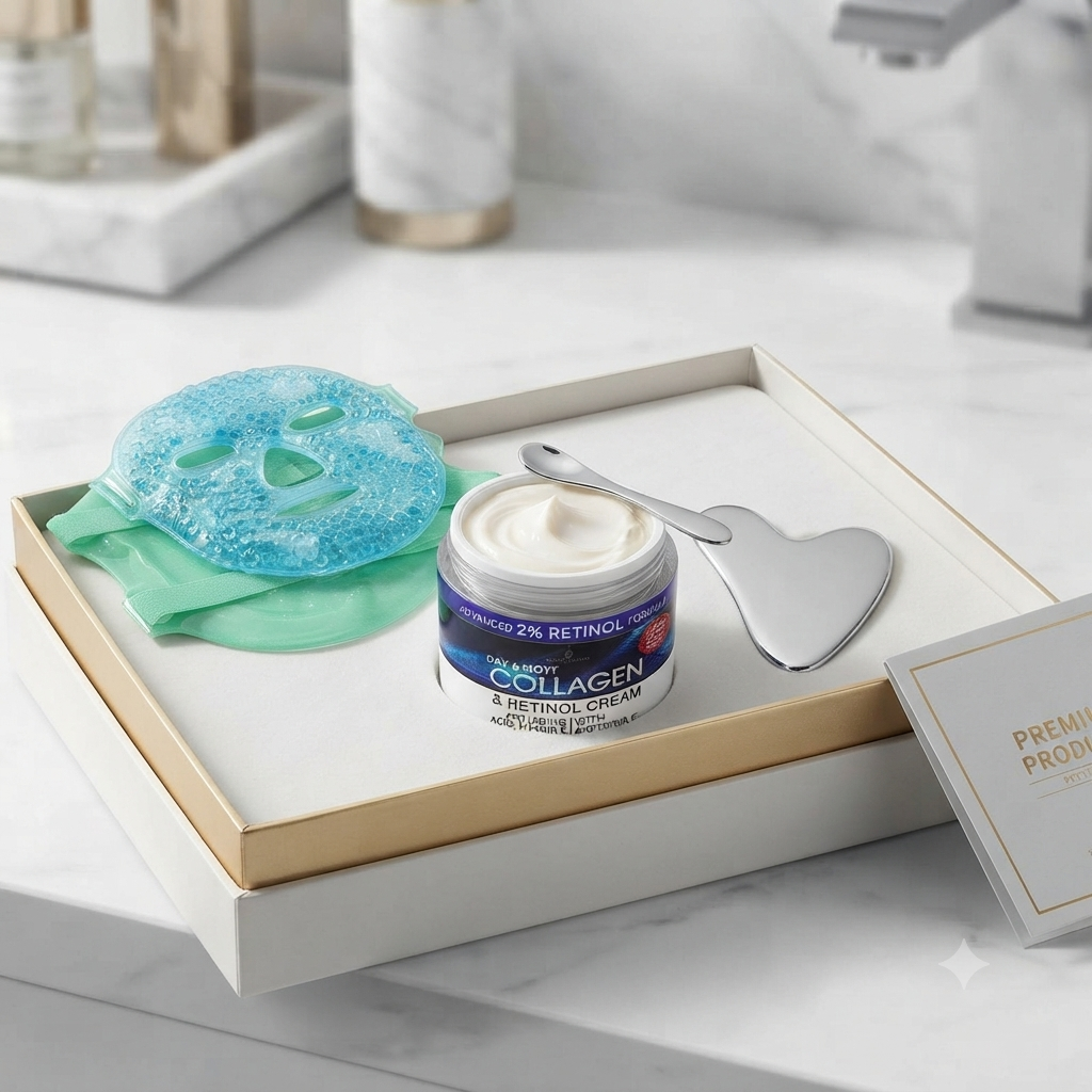 Retinol Collagen Face Cream Anti-Aging Moisturizer Kit with Gua Sha Facial Scraper, Cooling Gel Bead Mask & Spatula — Day Night Wrinkle Firming Skincare Set for Women, bundle 2 Retinol Collagen Face Cream Anti-Aging Moisturizer Kit with Gua Sha Facial Scraper, Cooling Gel Bead Mask & Spatula — Day Night Wrinkle Firming Skincare Set for Women, bundle - Image 2