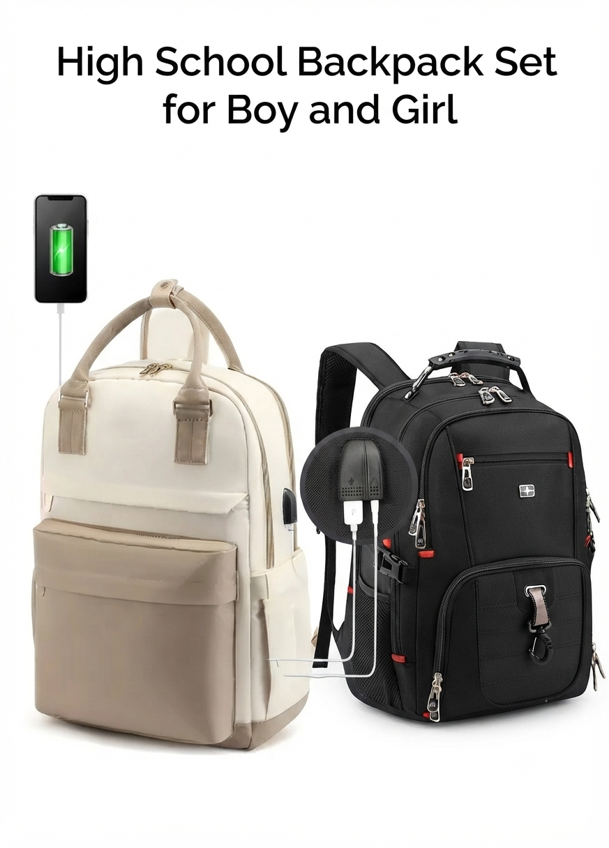 Set of Middle School Backpacks for Boys and Girls with a USB Port, bundle 1 Set of Middle School Backpacks for Boys and Girls with a USB Port, bundle