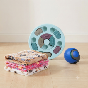 Pet Stimulation and Comfort Kit: Smart Toys and Paw-Print Blankets, bundle, pets