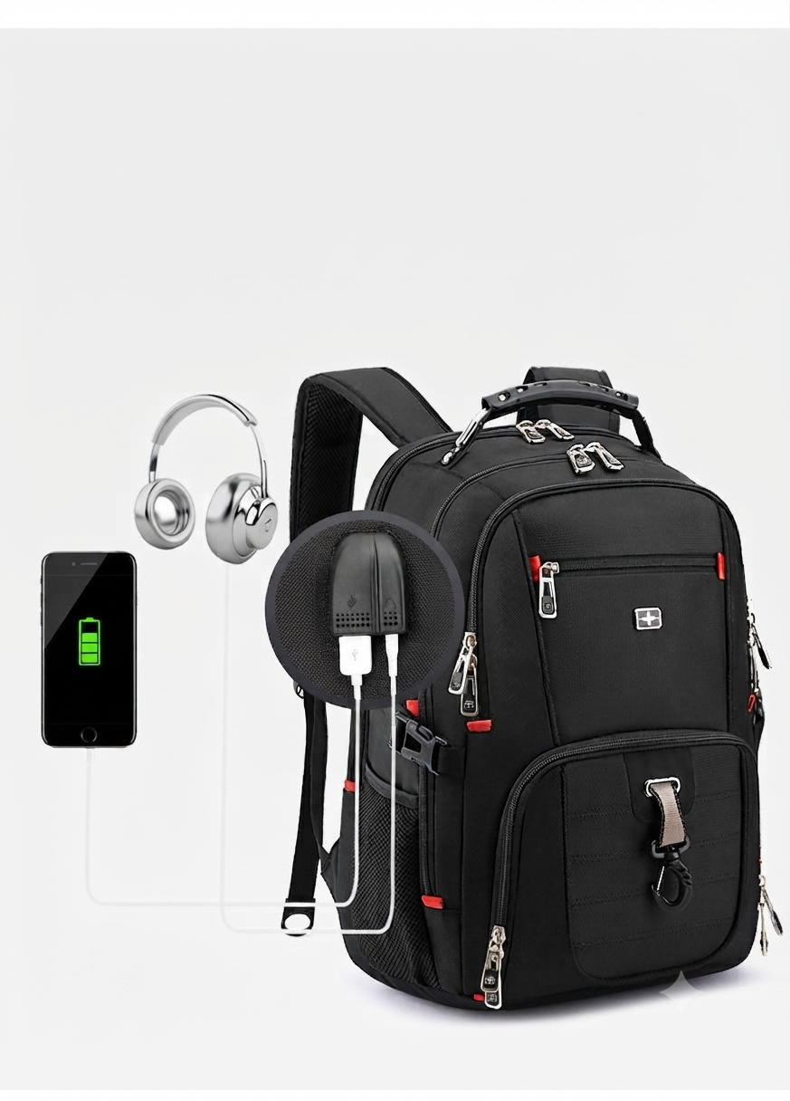 17-inch laptop backpack—ideal for business trips and school—featuring a USB port and anti-theft design; perfect for hiking, waterproof, scratch-resistant, and reinforced. 1 17-inch laptop backpack—ideal for business trips and school—featuring a USB port and anti-theft design; perfect for hiking, waterproof, scratch-resistant, and reinforced.
