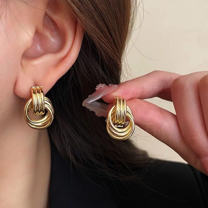 Thick brass earrings plated in 14k gold, geometric earrings for women, fashionable large hoop earrings, hypoallergenic, fashion jewelry 2 Thick brass earrings plated in 14k gold, geometric earrings for women, fashionable large hoop earrings, hypoallergenic, fashion jewelry - Image 2