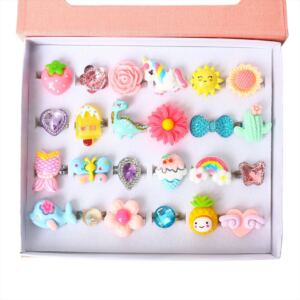 Children's ring, adjustable-size cartoon gemstone ring, dress-up gift ring for girls