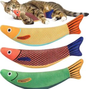 Catnip Toys for Cats, 3-Piece Set of Plush Fish, Interactive Plush Catnip Fish Toys for Cats to Bite, Chew, and Play With, 24x6 cm, pets
