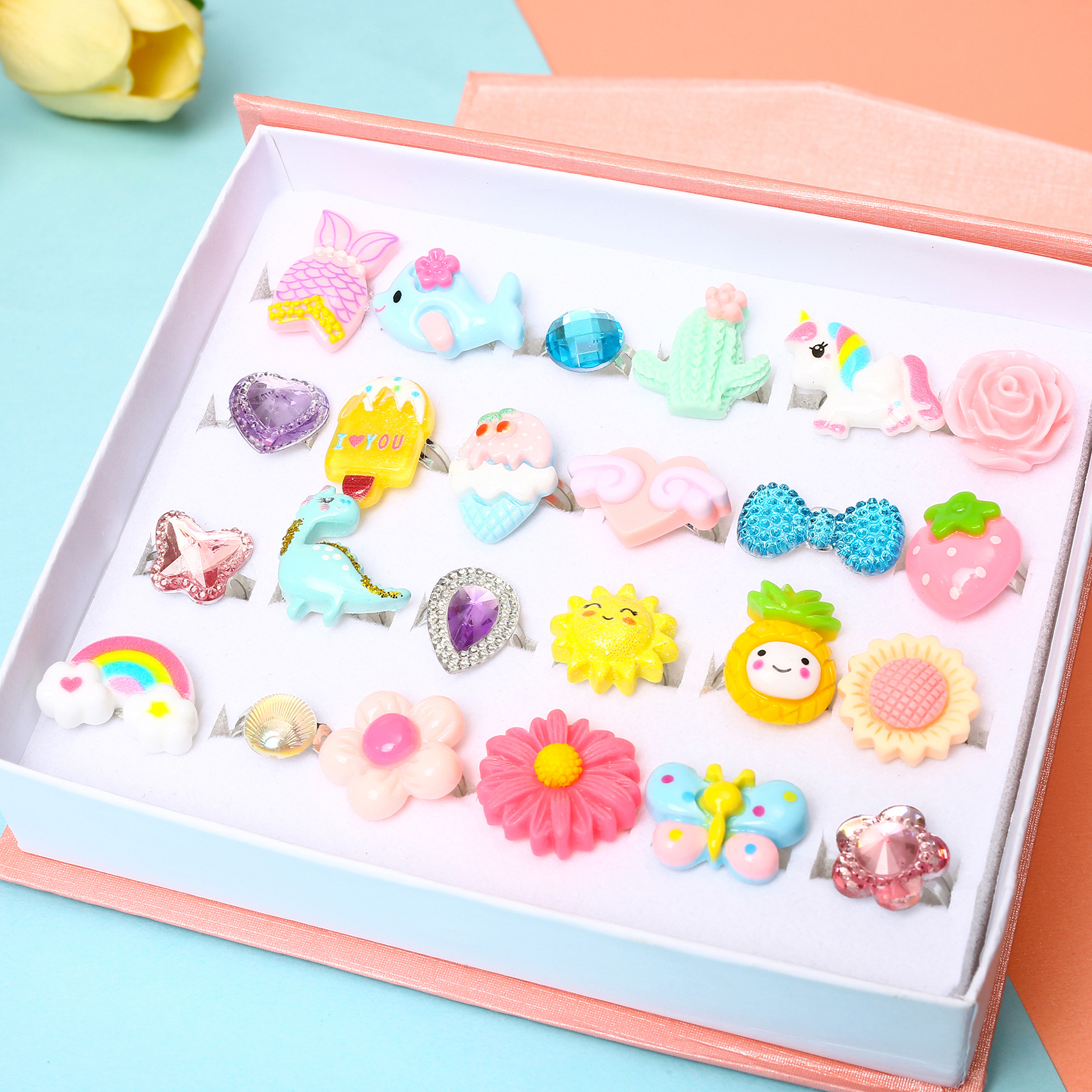 Children's ring, adjustable-size cartoon gemstone ring, dress-up gift ring for girls 2 Children's ring, adjustable-size cartoon gemstone ring, dress-up gift ring for girls - Image 2