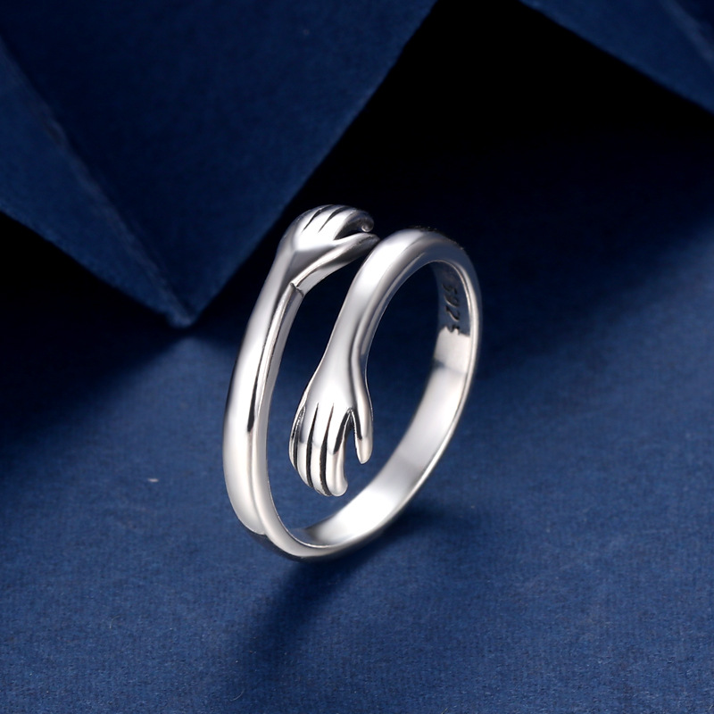 925 Sterling Silver and Gold Hug Ring | Hug ring featuring embracing hands—a gift for her, girlfriend, boyfriend, Mother's Day, or engagement. 2 925 Sterling Silver and Gold Hug Ring | Hug ring featuring embracing hands—a gift for her, girlfriend, boyfriend, Mother's Day, or engagement. - Image 2