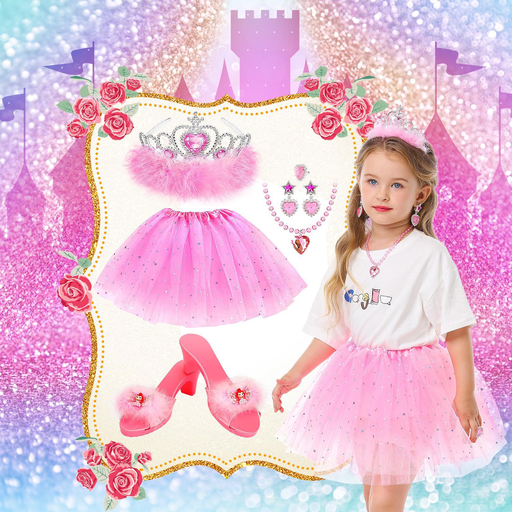 Princess clothes and shoes for children, pretend play house jewelry skirt, dance outfit, dress 2 Princess clothes and shoes for children, pretend play house jewelry skirt, dance outfit, dress - Image 2