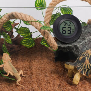 Mini digital electronic thermometer and hygrometer with LCD screen for reptiles. Temperature and humidity monitor for pets and incubators. For indoor use with reptiles. pets