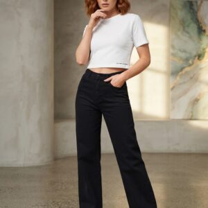 Women's jeans, high-waisted with an elastic waistband, wide-leg, loose-fitting, fashion (Copy)