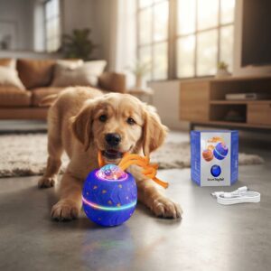 $ 29.99  Interactive Dog Ball - Wicked Ball Rolly with Rope and Barking Sounds, Smart Interactive Dog Toy with 3 Play Modes, E-TPU, USB-C Rechargeable, RGB Lights, Suitable for Dogs