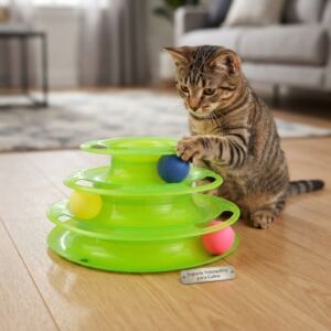 $ 18.99 | Three-Layer Interactive Cat Toy with Ball Track (Green) | PP Material, Suitable for Dogs and Cats, Gift for Your Pet, Reliable Fun with Dental Cleaning Function, pets