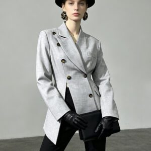 $ 99.99 | Chic Asymmetrical Double-Breasted Tailored Blazer in Light Grey