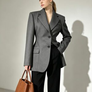 Women's Elegant Fitted Grey Blazer | Formal Jacket with Buttons and Lapel, fashion blazer