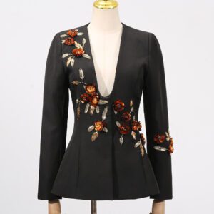 $ 149.99 | Hand-Embellished Plunging V-Neck Blazer, fashion