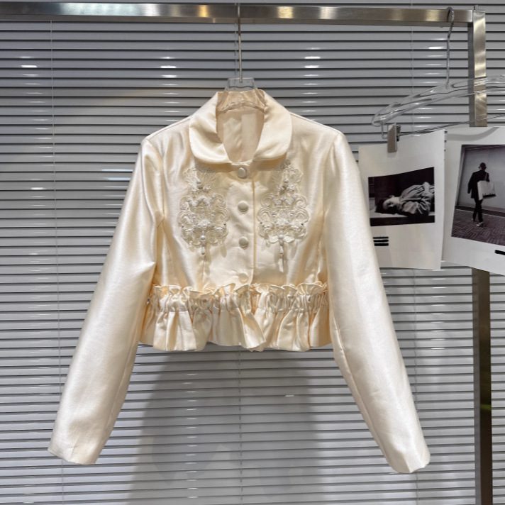 $ 95 | Style Pearl Beaded Embroidery Jacket + Buttoned Skirt Set - Image 2