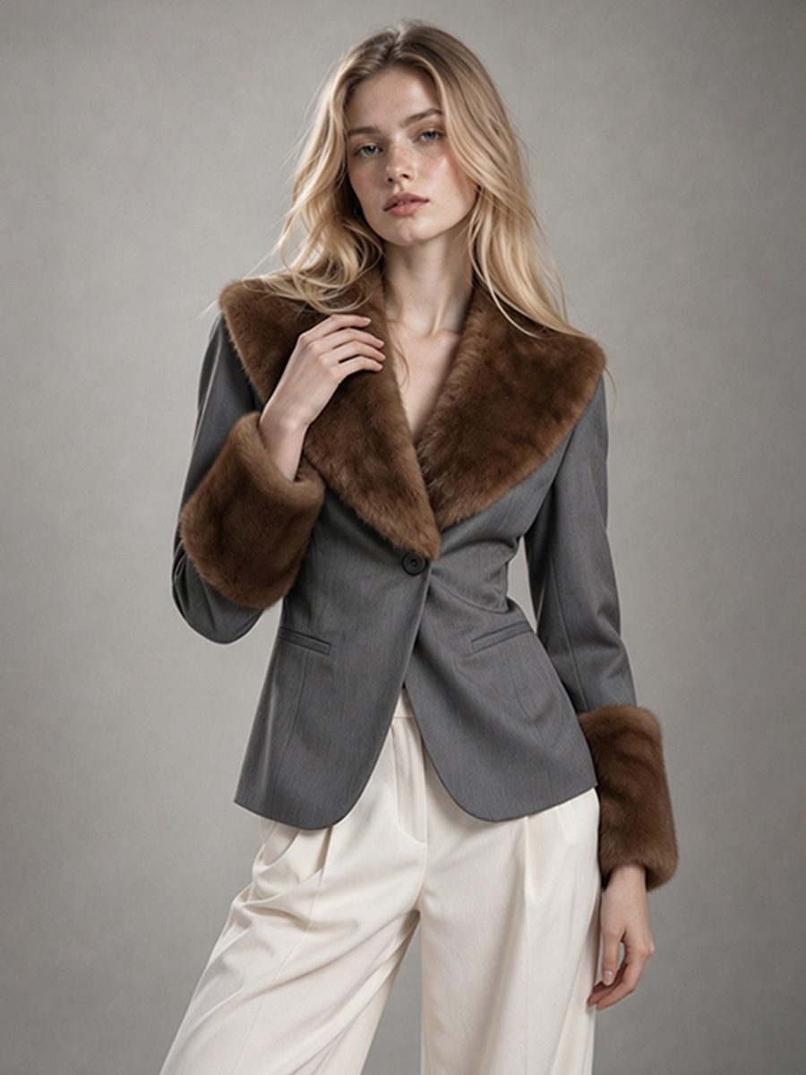 $ 230 | Elegant Socialite Style Fur Collar Stitching Design Slim-Fit Coat, fashion - Image 2