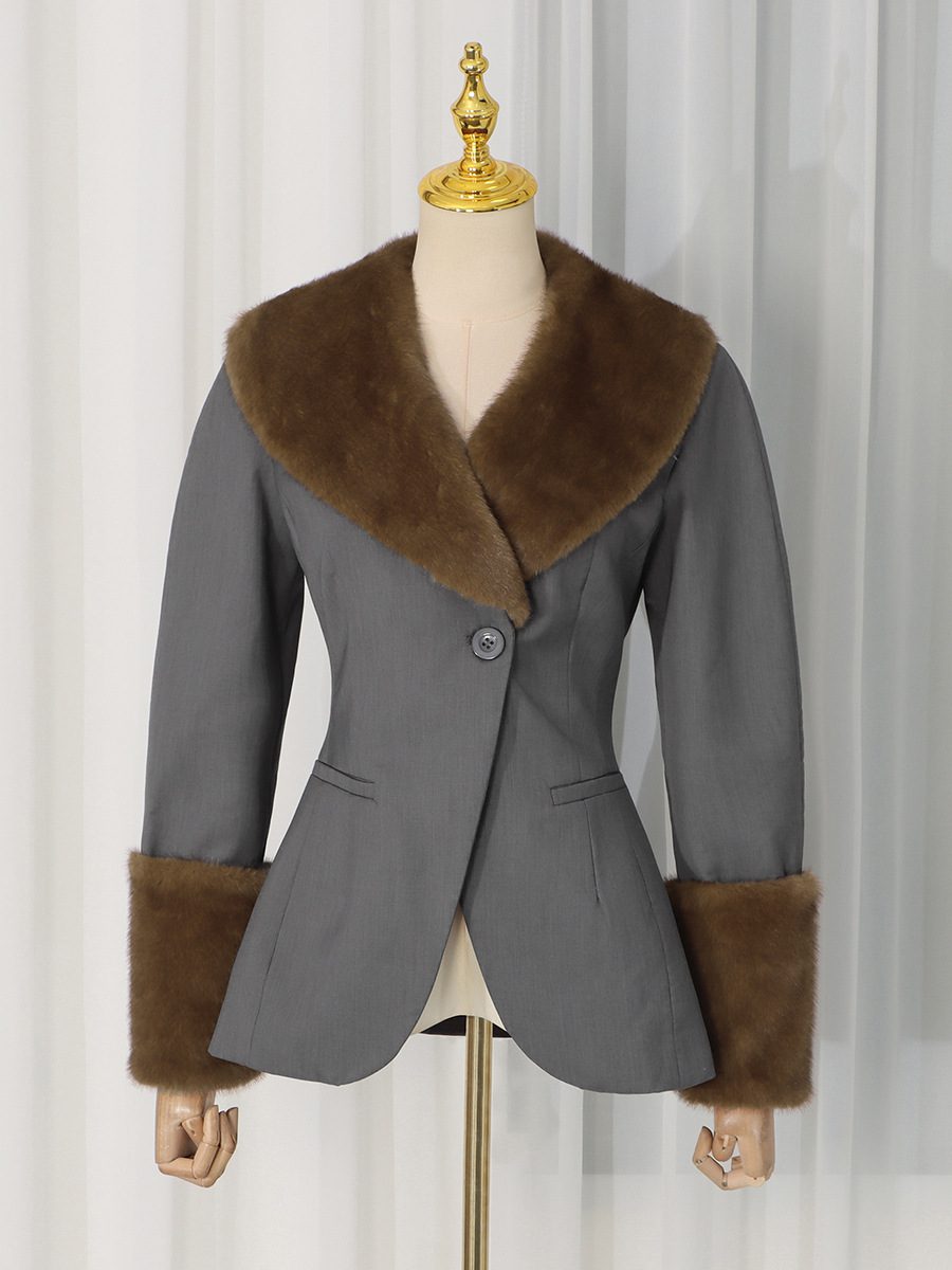 $ 230 | Elegant Socialite Style Fur Collar Stitching Design Slim-Fit Coat, fashion - Image 3