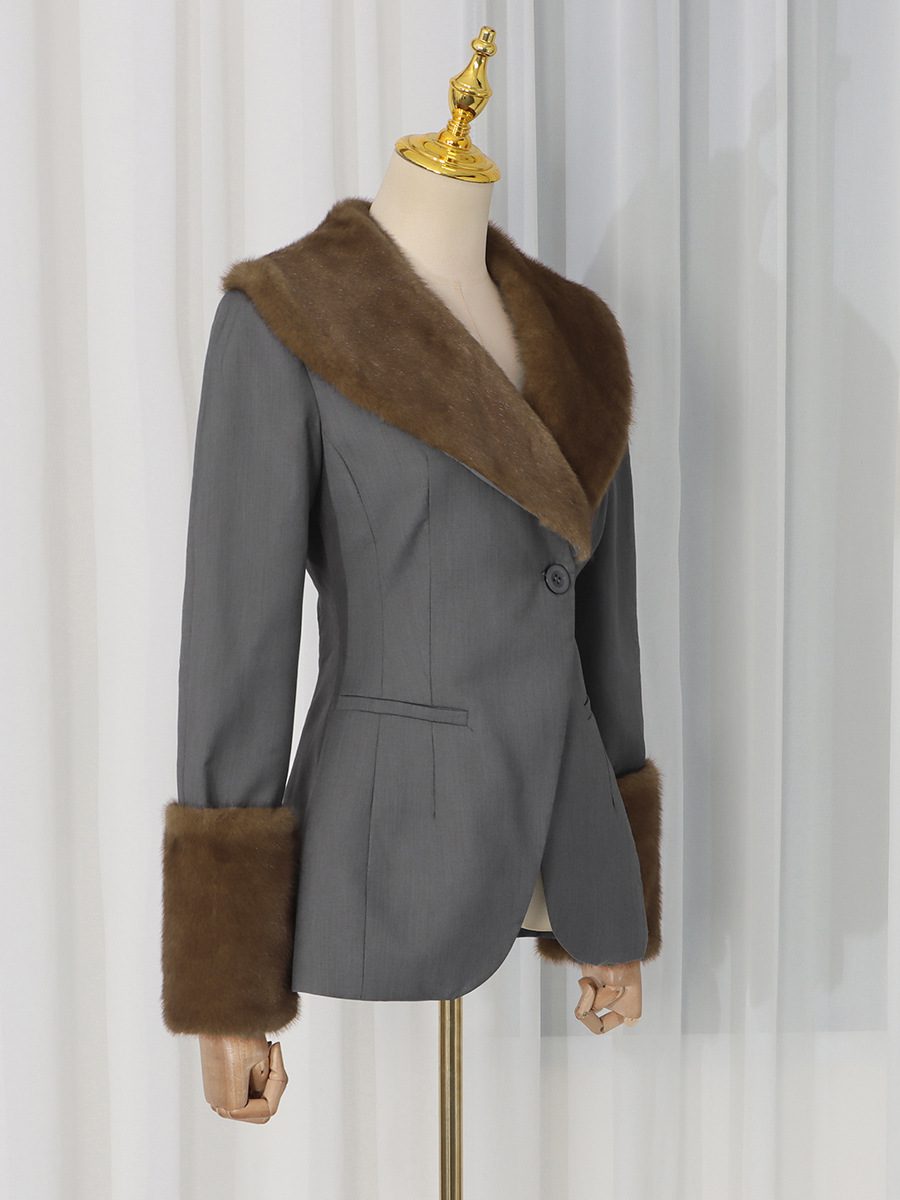 $ 230 | Elegant Socialite Style Fur Collar Stitching Design Slim-Fit Coat, fashion - Image 4