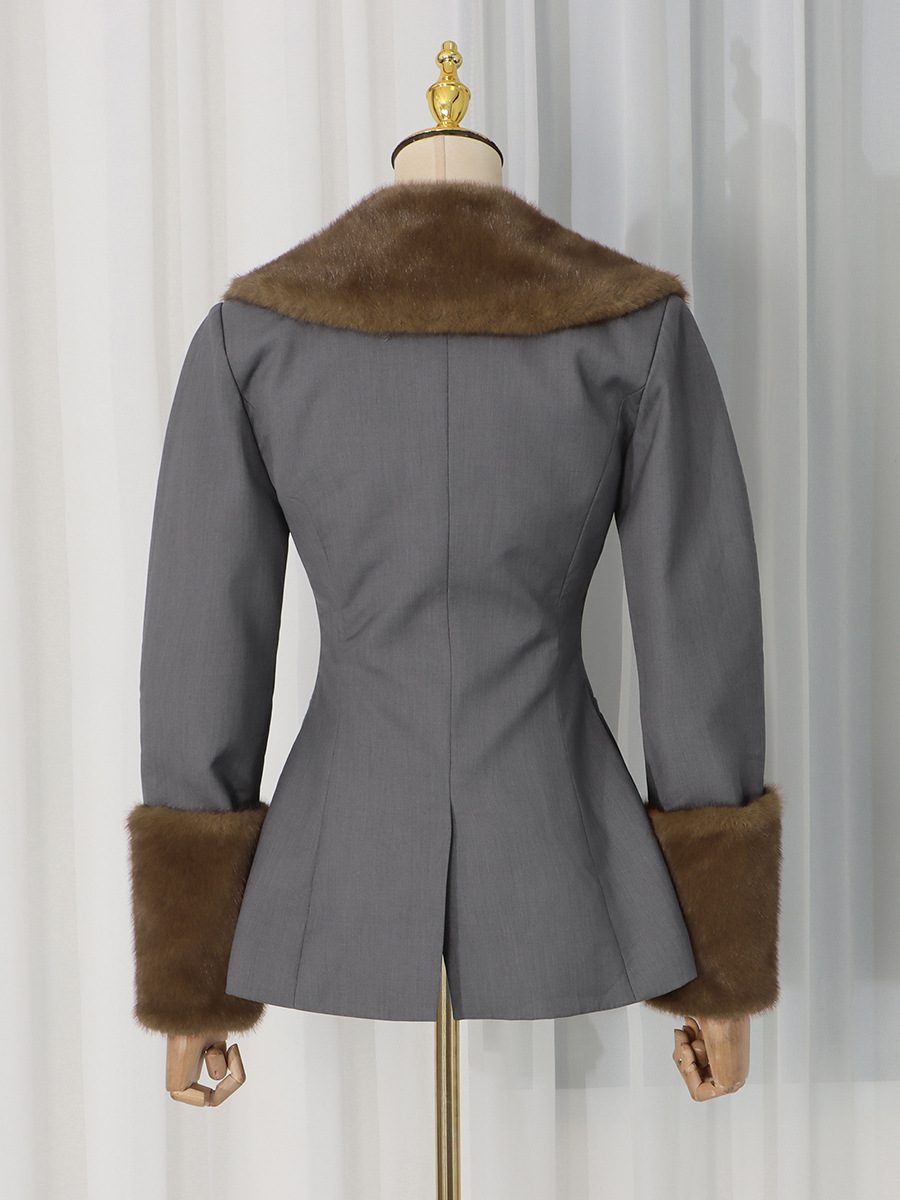 $ 230 | Elegant Socialite Style Fur Collar Stitching Design Slim-Fit Coat, fashion - Image 5