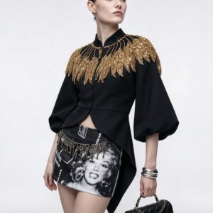 Fashio$ 219 | Puff Sleeve Heavy Industry Sequin Stitching Design Coa