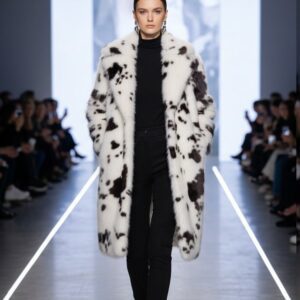 Long Faux Fur Coat with Animal Print and Elegant Lapel, fashion