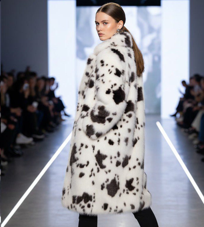 Long Faux Fur Coat with Animal Print and Elegant Lapel, fashion - Image 2